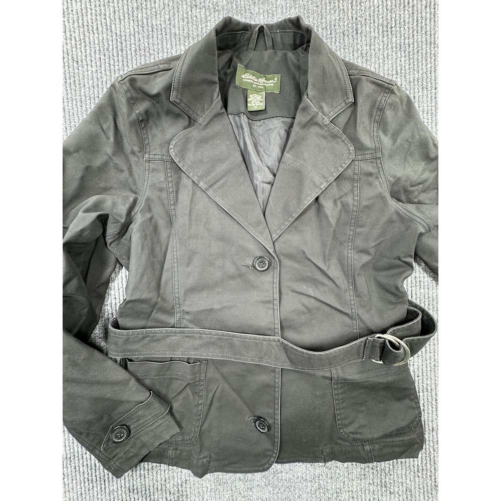 Eddie Bauer Jacket Women's Medium Black Button Pockets Casual Blazer Belted